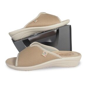 FlyFlot Atella Mesh Slip-on Wedge Sandals Women 9 Beige Italian‎ Comfort Slides